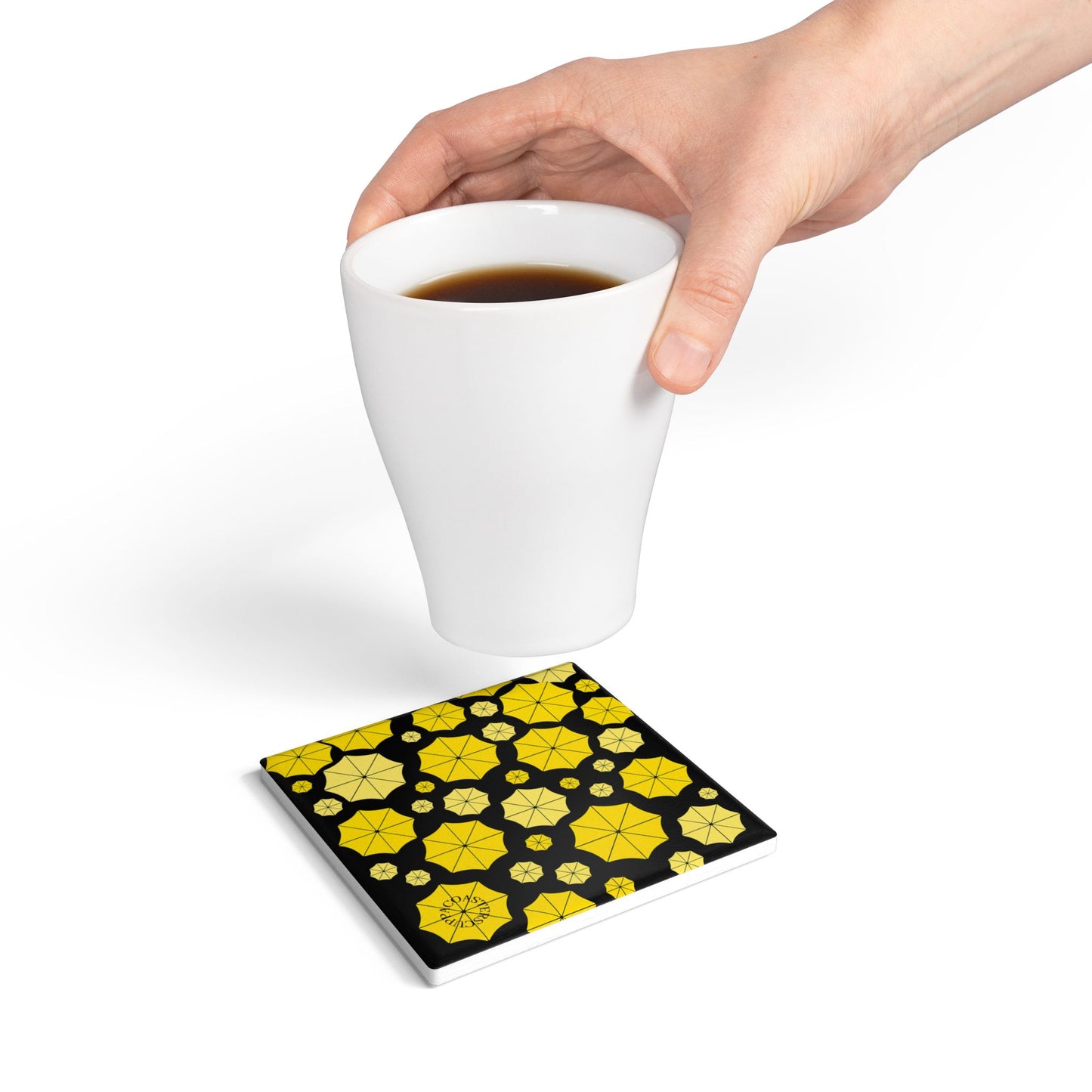 Yellow Umbrella Pattern Ceramic Coaster Set