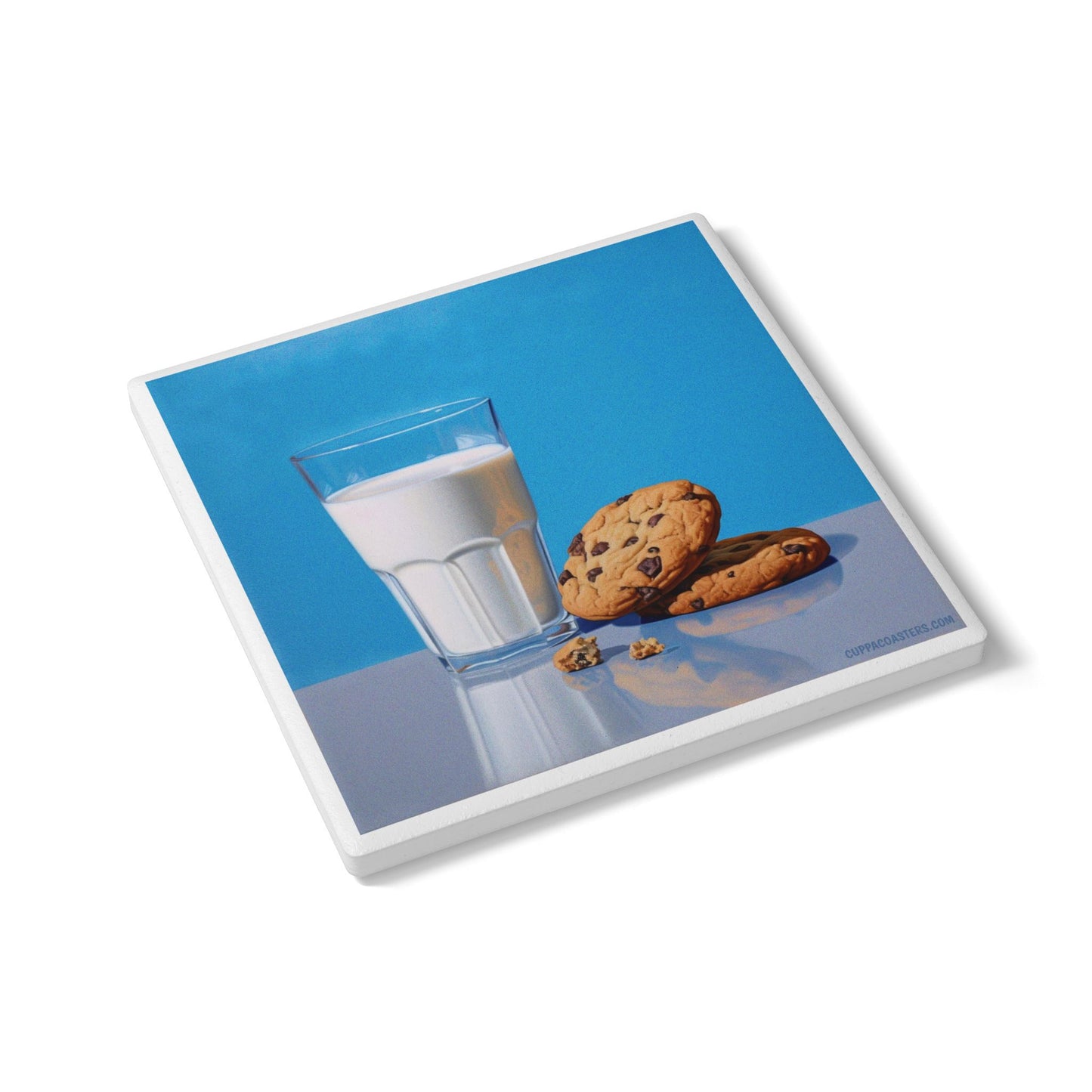 ‘Midnight Snack’ Ceramic Drinks Coaster – Milk & Cookies Illustration with Cork Backing