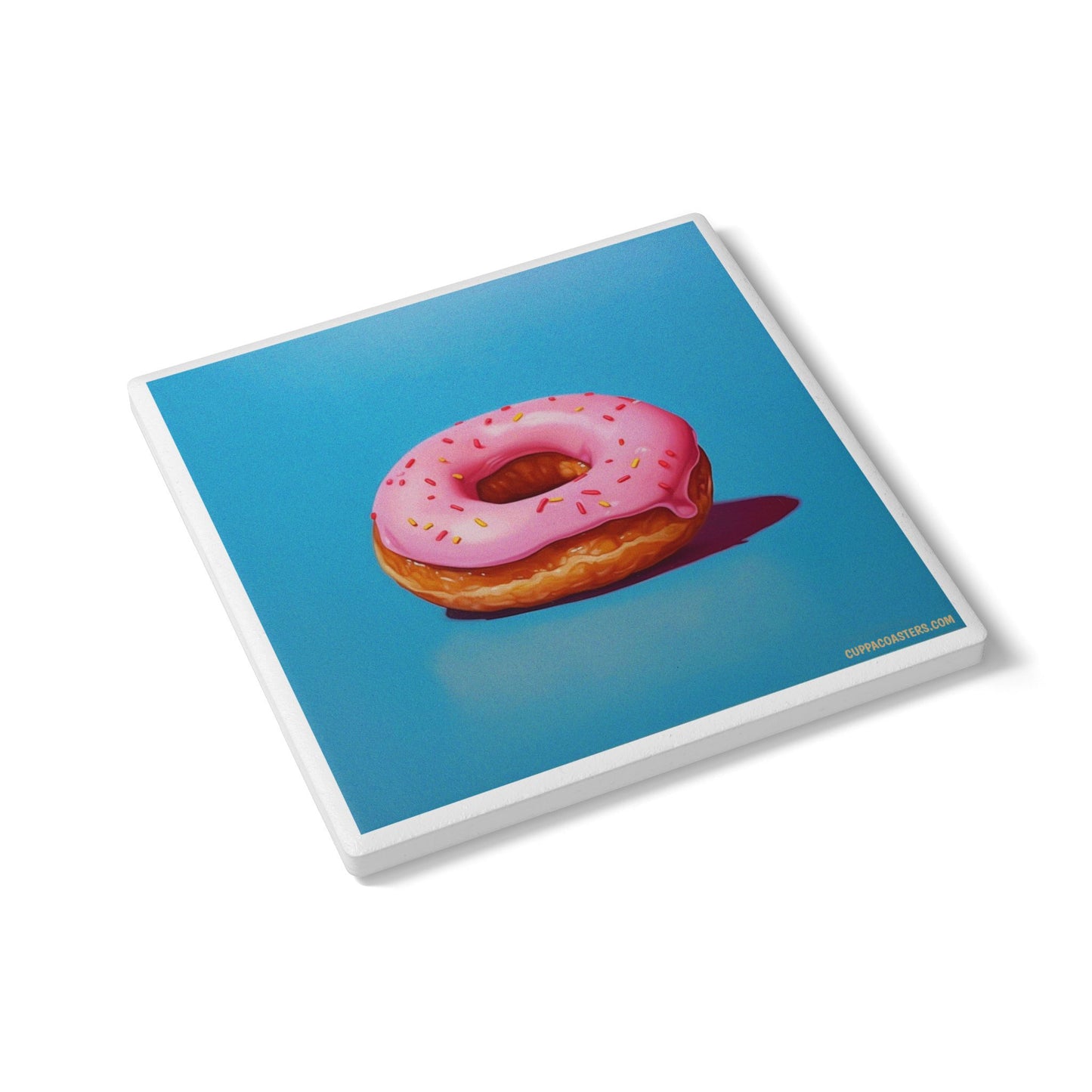 Donut Disturb Ceramic Drink Coaster – Pink Glazed Doughnut Design