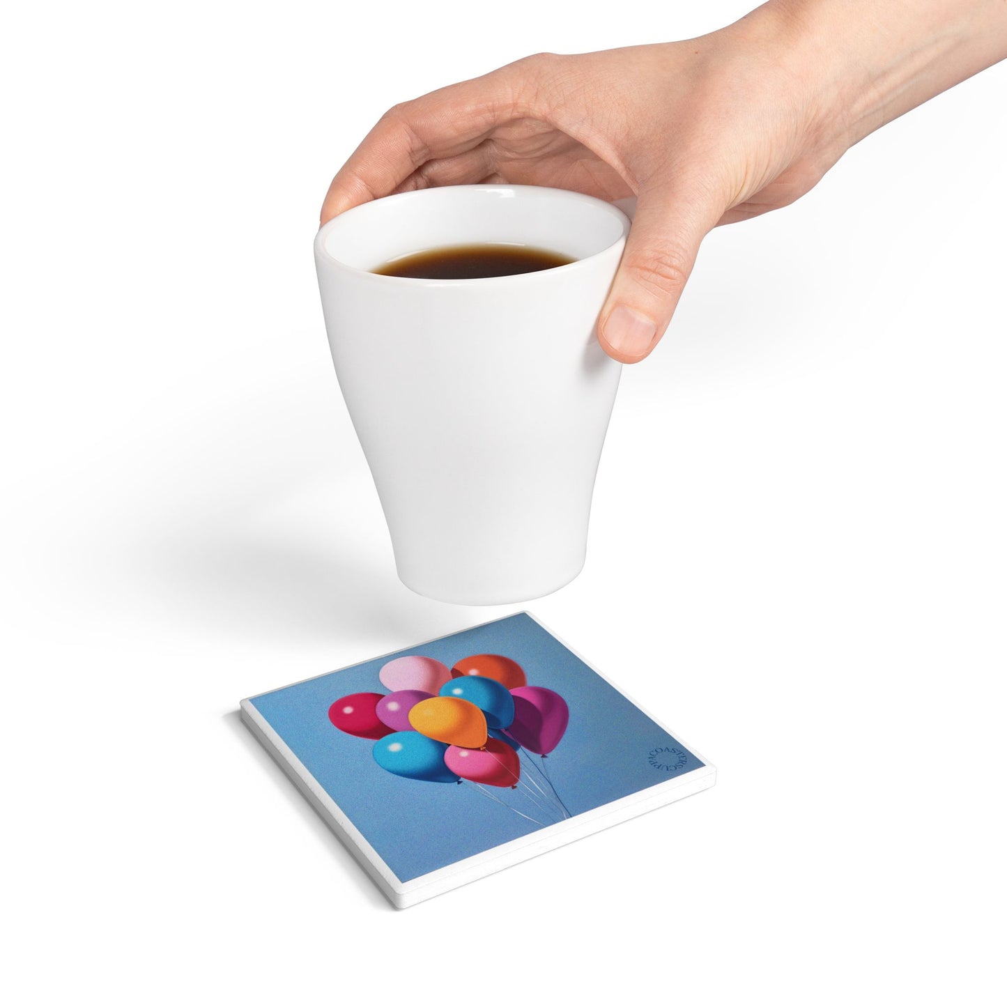 🎈 Up & Away – Balloon Design Ceramic Coaster