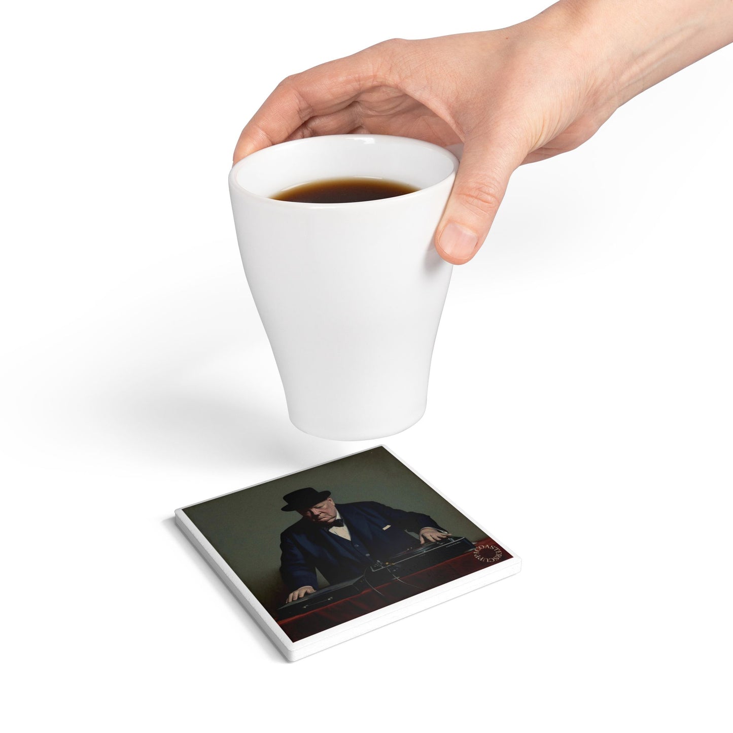 🎧 DJ Churchill Ceramic Coaster – Vintage Meets Vinyl Edition