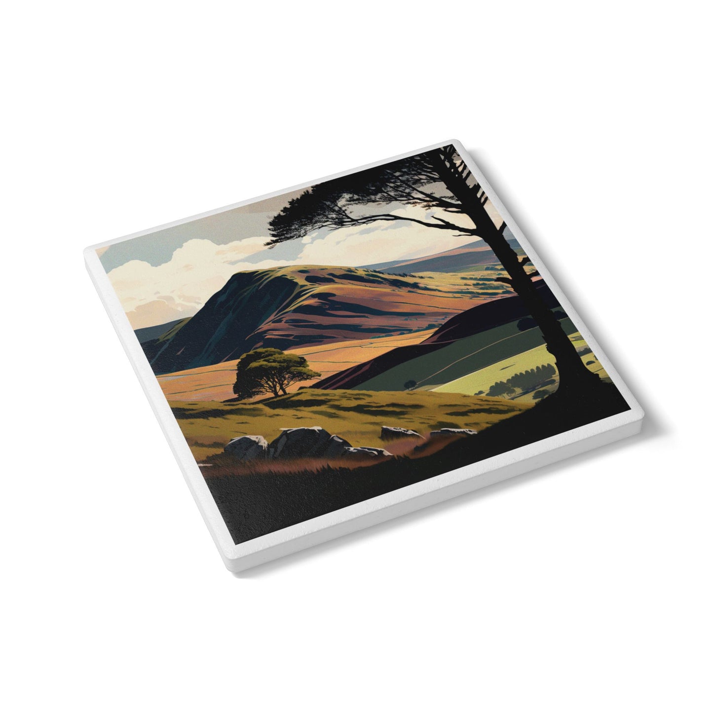 Scottish Hills Ceramic Coaster – Highland Landscape Gift