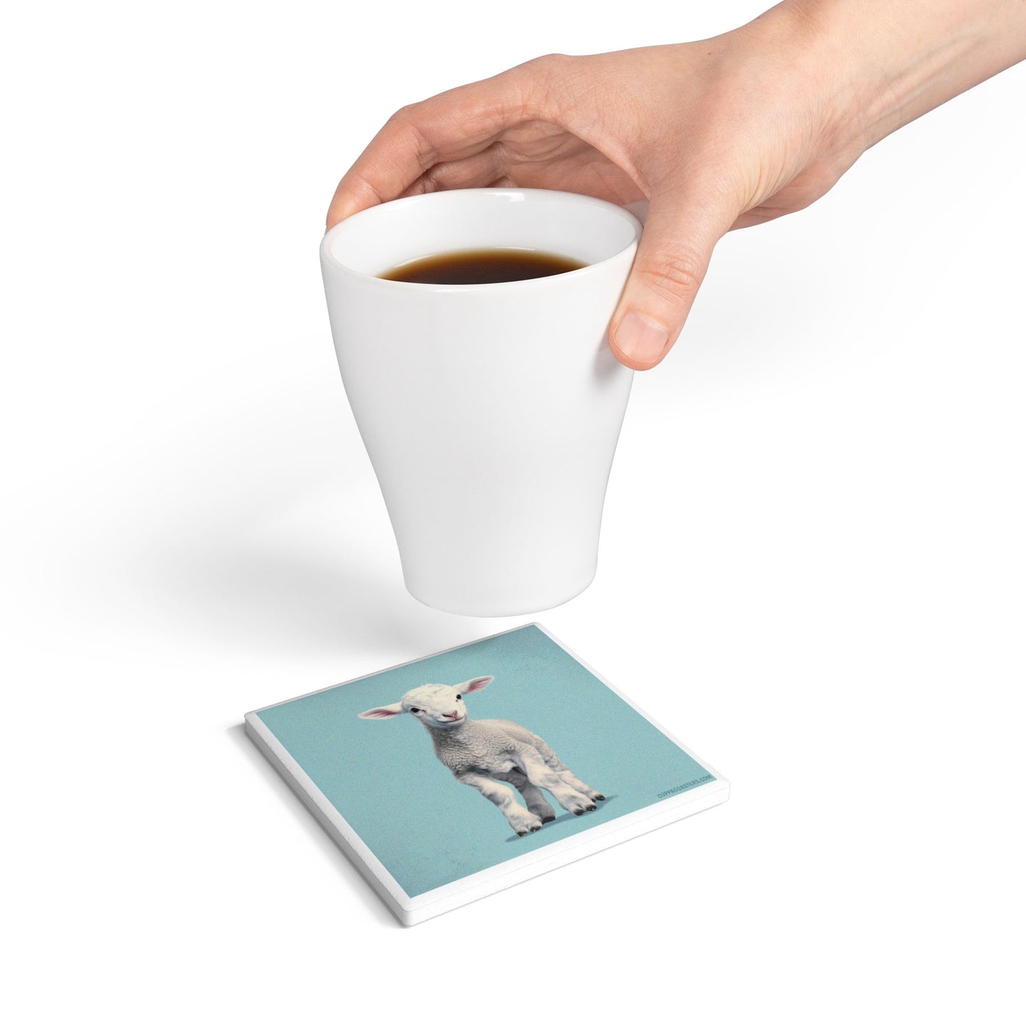 Lamb Face Ceramic Coaster β Soft Gaze Edition ππ
