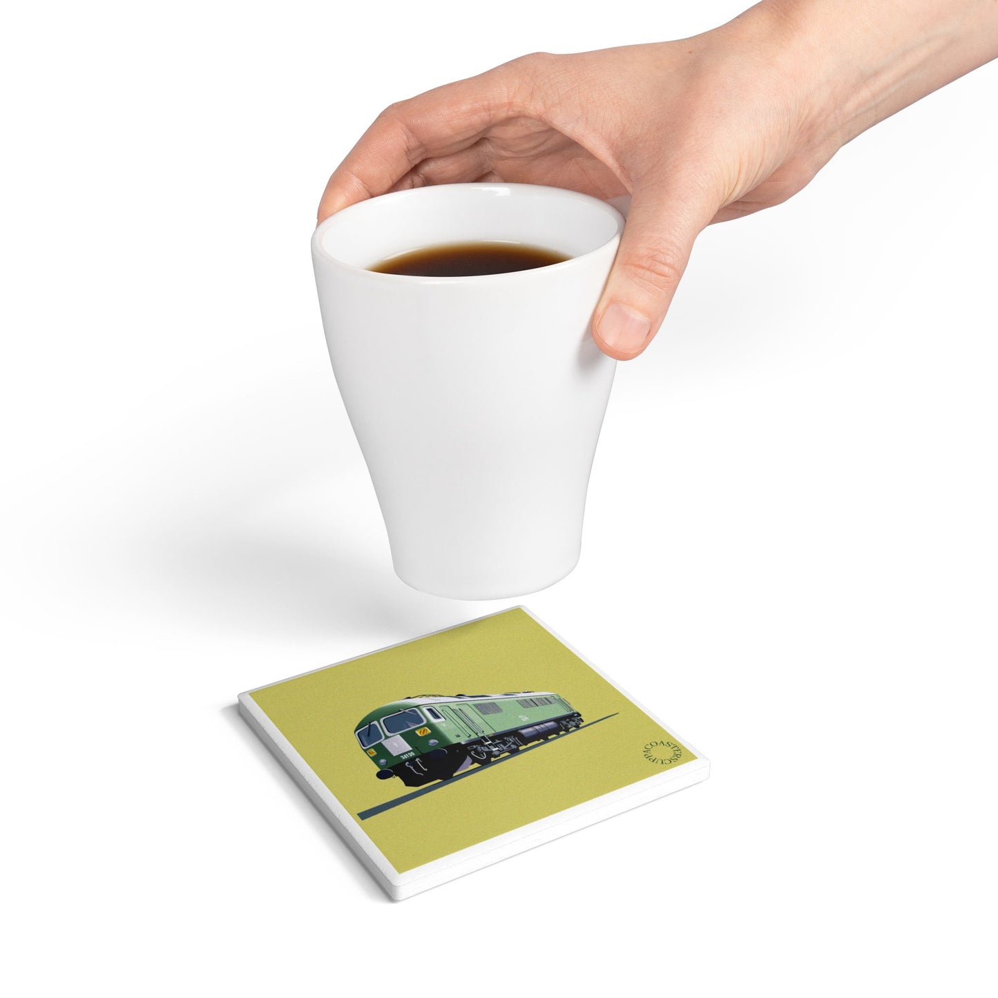 🚆 The “Green Express” Ceramic Coaster – Classic Power in Motion