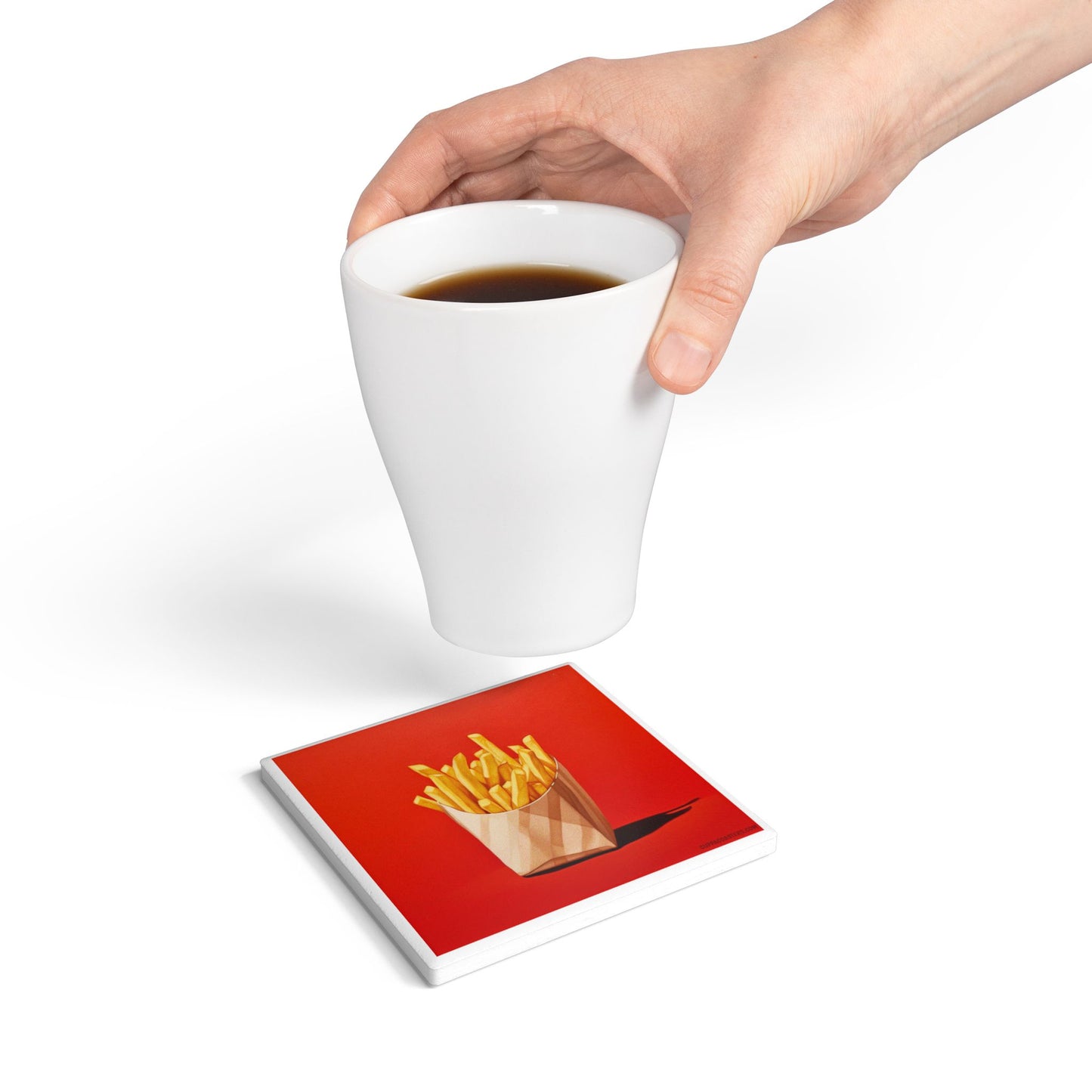 Fries With That – Ceramic Drinks Coaster with Bold French Fry Artwork