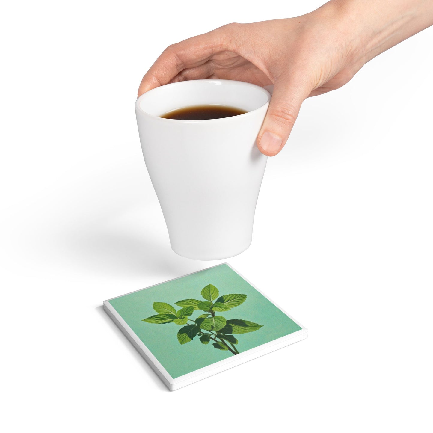 Minted Ceramic Drinks Coaster – Botanical Leaf Art