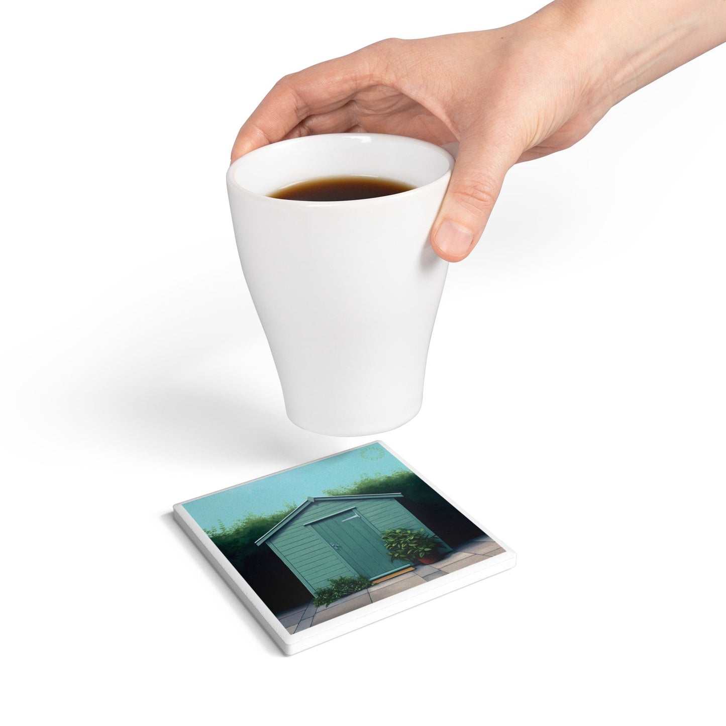 Garden Shed Ceramic Coaster – Calm Outdoor Charm for Coffee Tables 🌿
