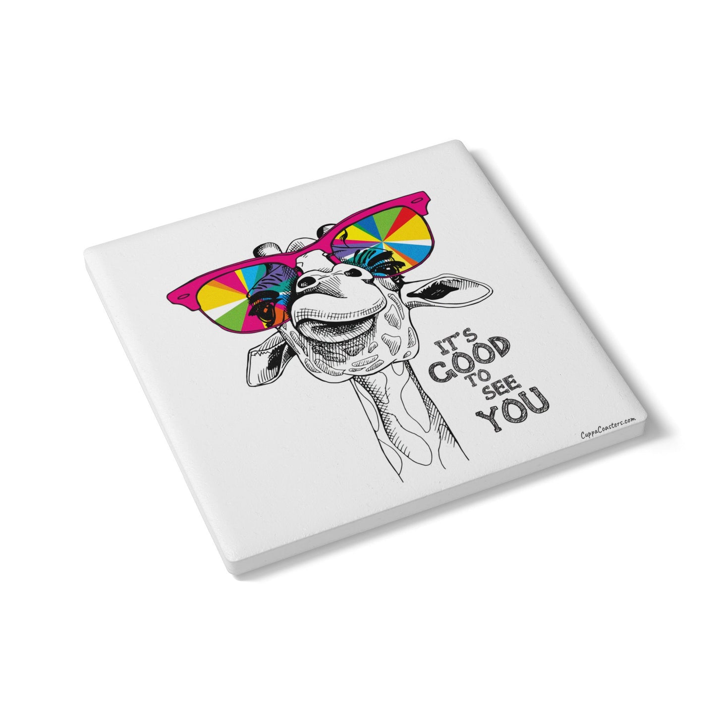 Cool Giraffe Coaster – Retro Sunglasses & 'Good to See You' Illustration