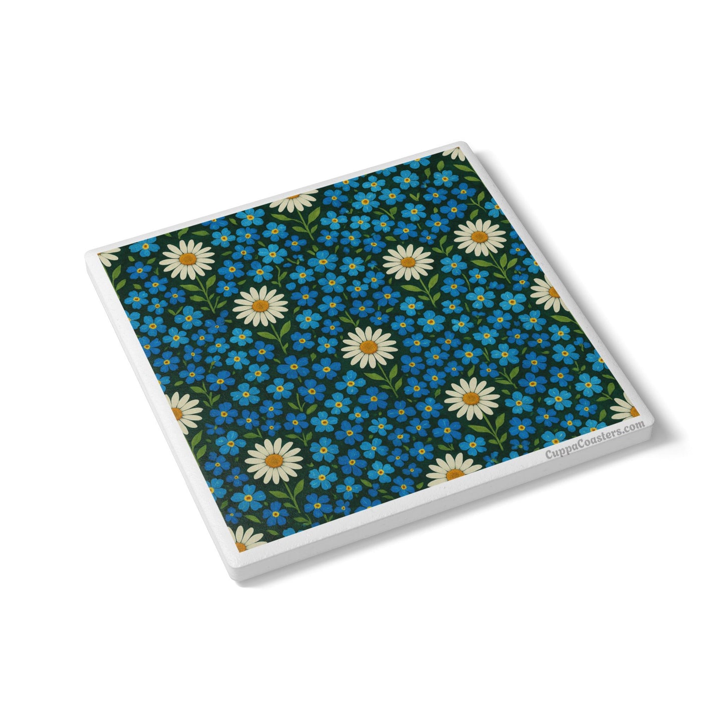 Blue Daisy & Forget-Me-Not Floral Ceramic Drink Coaster — Artistic Coasters UK