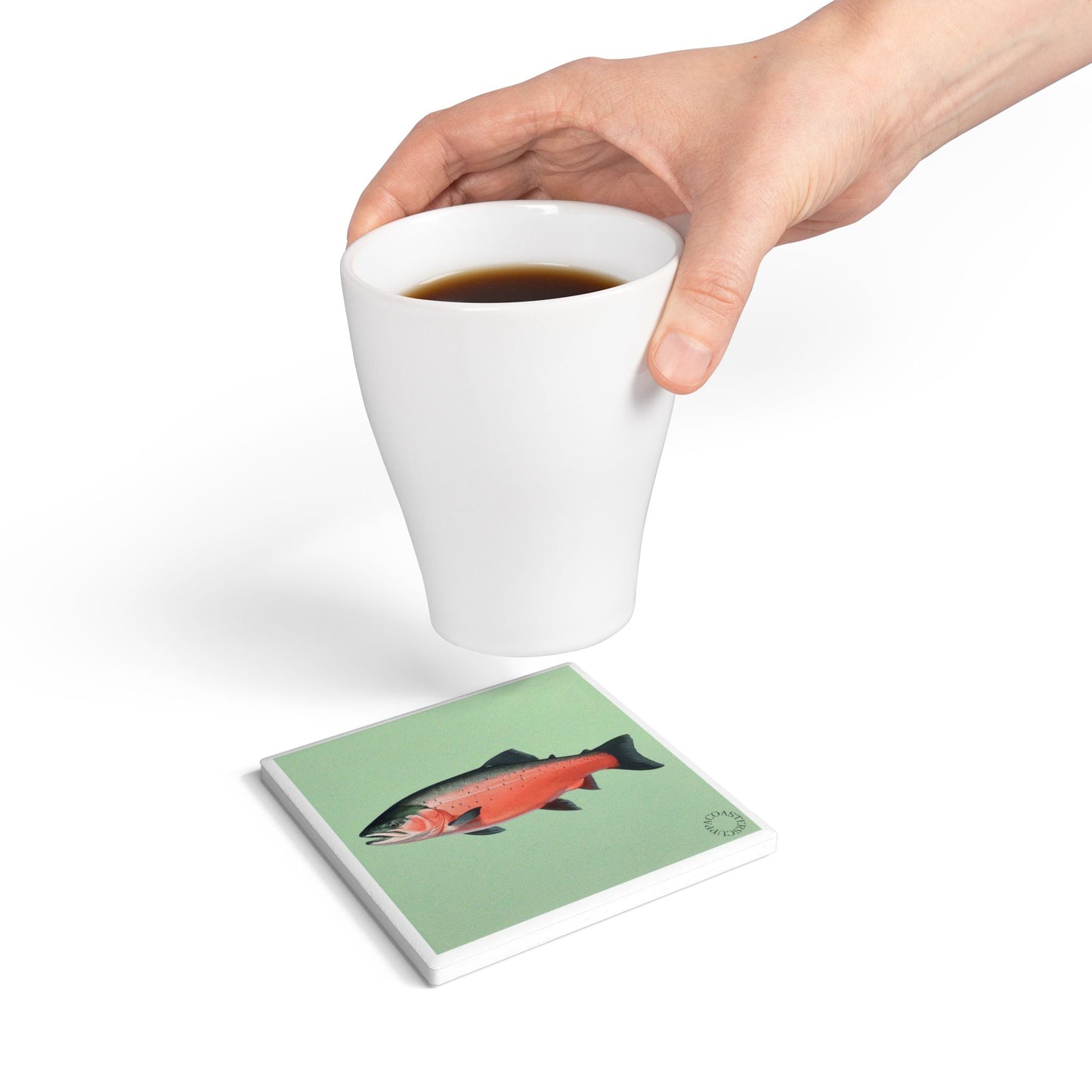 Salmon Splash Ceramic Coaster – Bold Coastal Art for Modern Tables 🐟