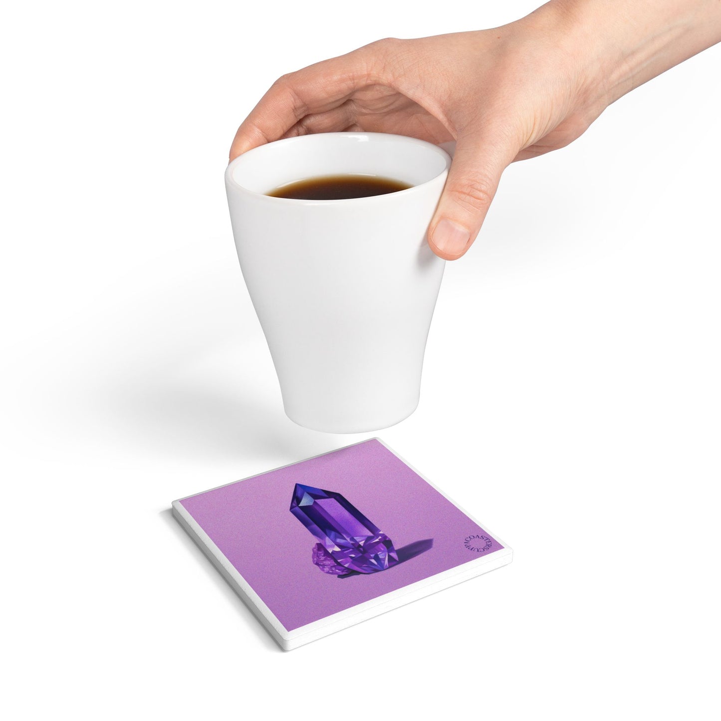 💎 “Amethyst Aura” Ceramic Coaster – Crystal Calm Meets Modern Shine