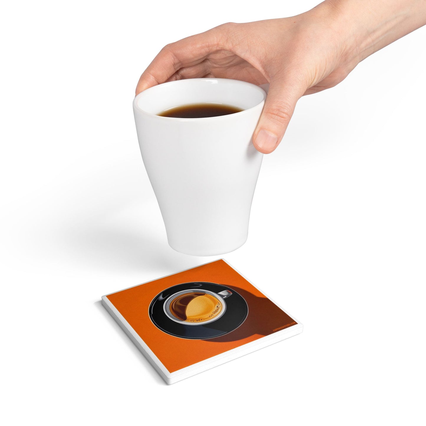 ‘Espresso Yourself’ Ceramic Drinks Coaster – Bold Coffee Art with Cork Backing