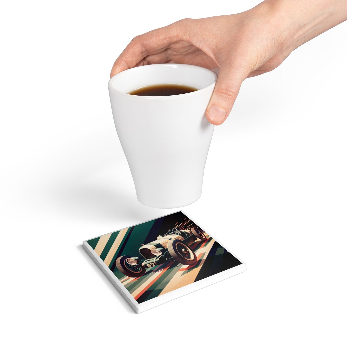 Racing Time Ceramic Coaster – Vintage Race Car Gift