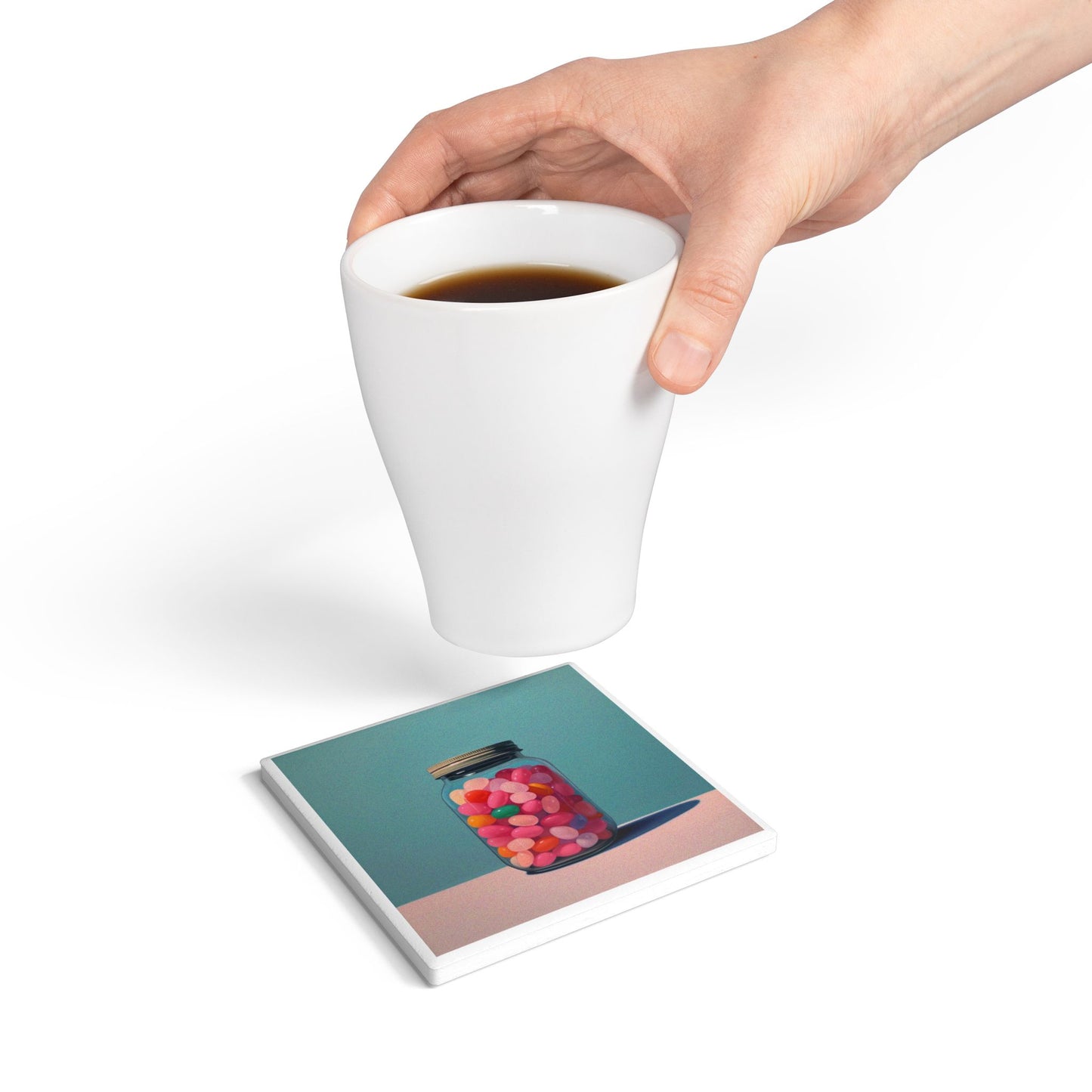 Jelly Bean Jar Ceramic Drinks Coaster – Sweet Style for Your Sip Station 🍬