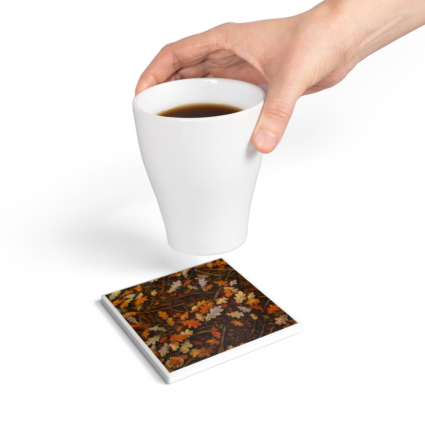 Deep Forest Leaves Ceramic Coaster – Rich Autumn Layers 🍂✨