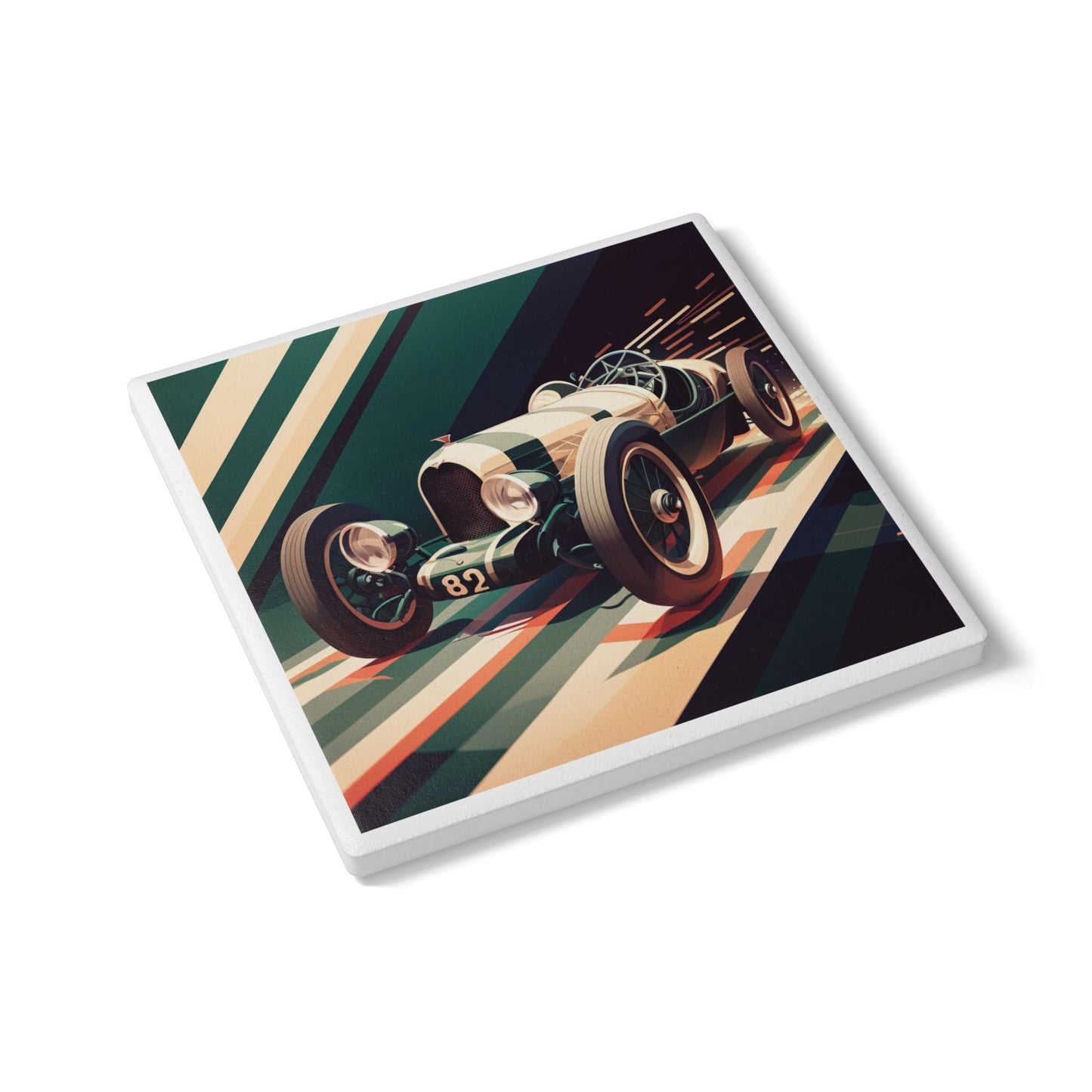 Racing Time Ceramic Coaster – Vintage Race Car Gift