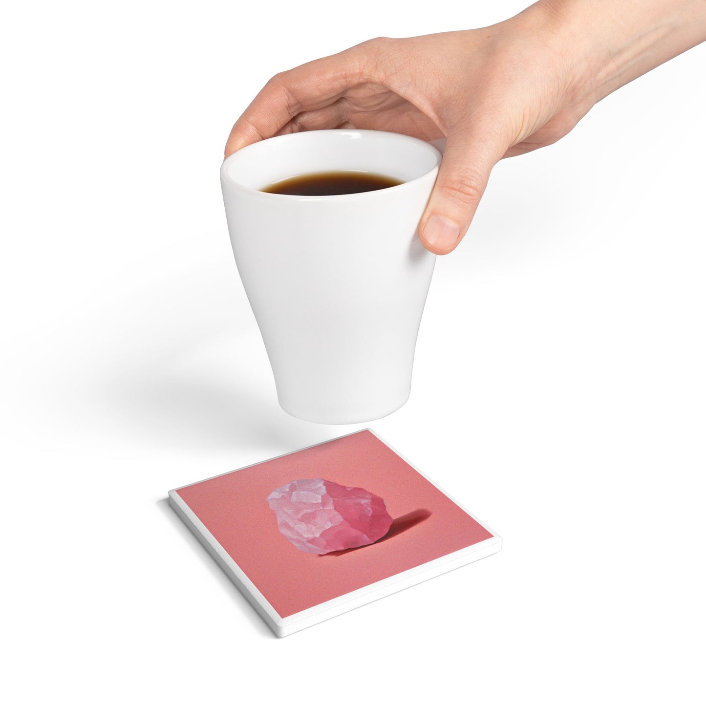 Rose Quartz Ceramic Drinks Coaster – The Stone of Love for Your Coffee Table