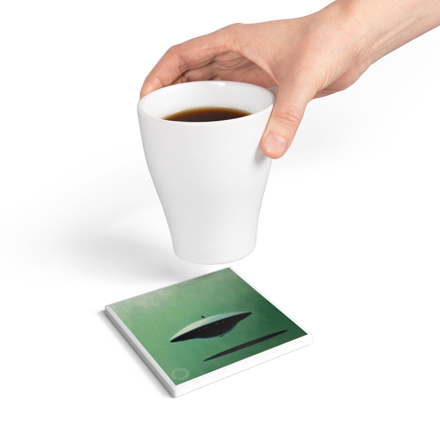 🛸 I Believe Ceramic Coaster – UFO Retro Sci-Fi Art