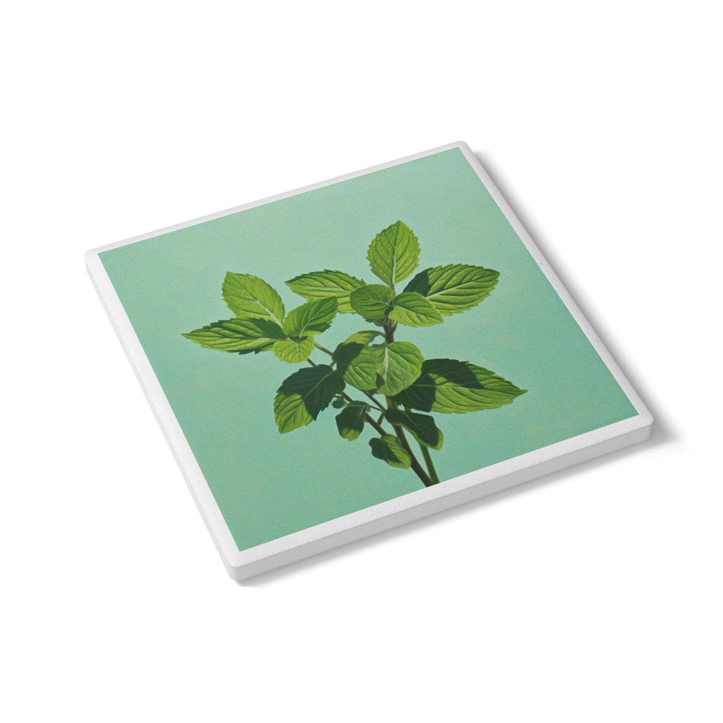 Minted Ceramic Drinks Coaster – Botanical Leaf Art