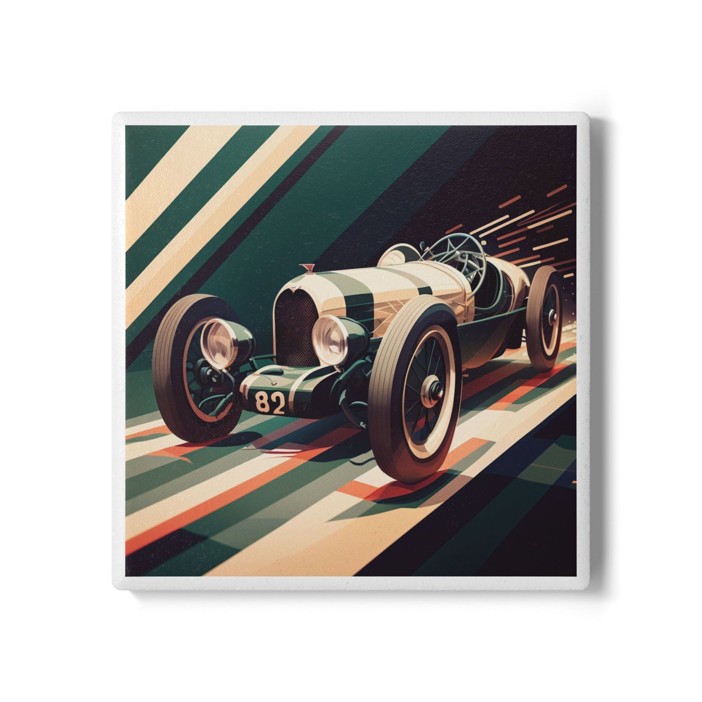 Racing Time Ceramic Coaster – Vintage Race Car Gift