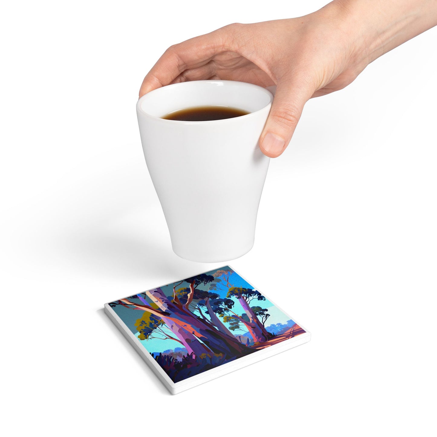 Gumtrees Ceramic Coaster – Vibrant Nature Art Gift