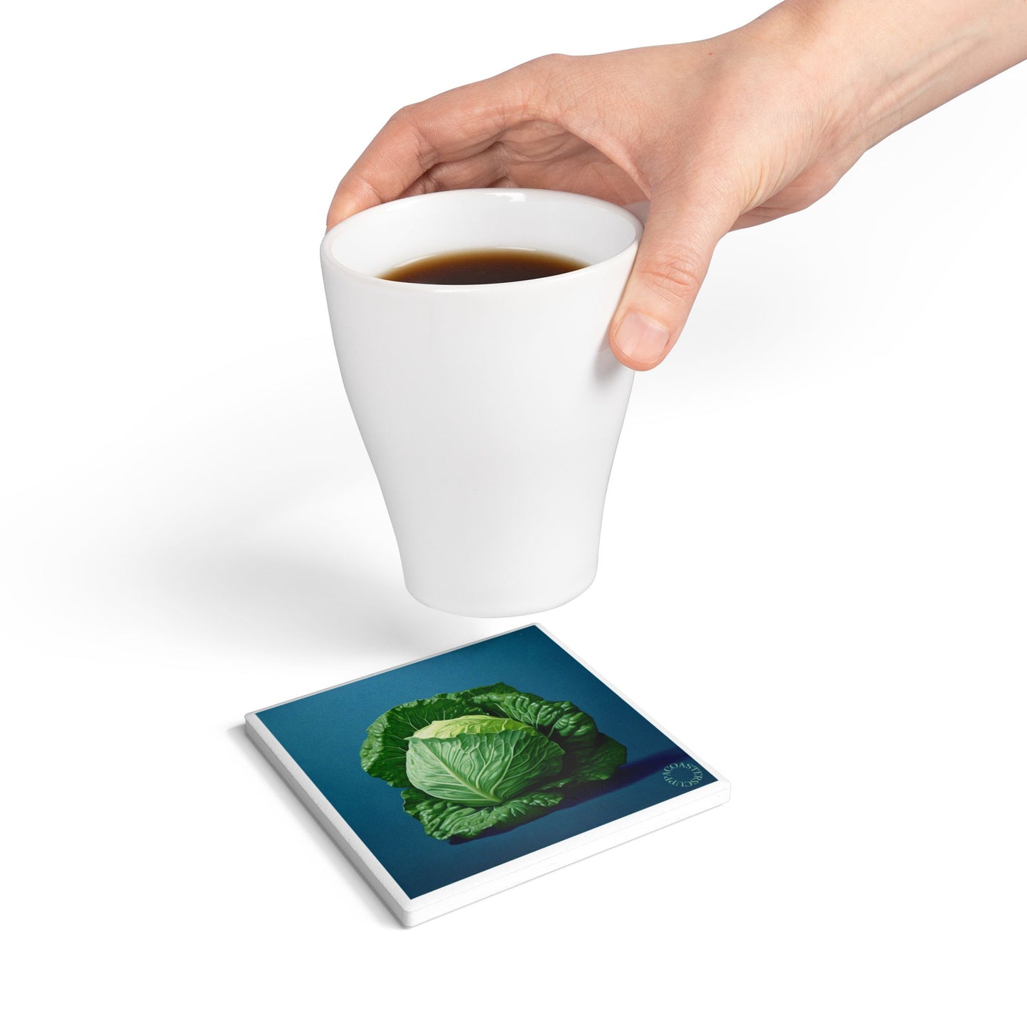 🥬 Green Muse Ceramic Coaster – Bold Cabbage Still Life for Modern Tables