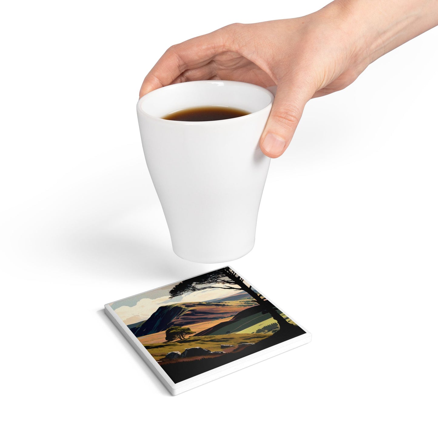 Scottish Hills Ceramic Coaster – Highland Landscape Gift