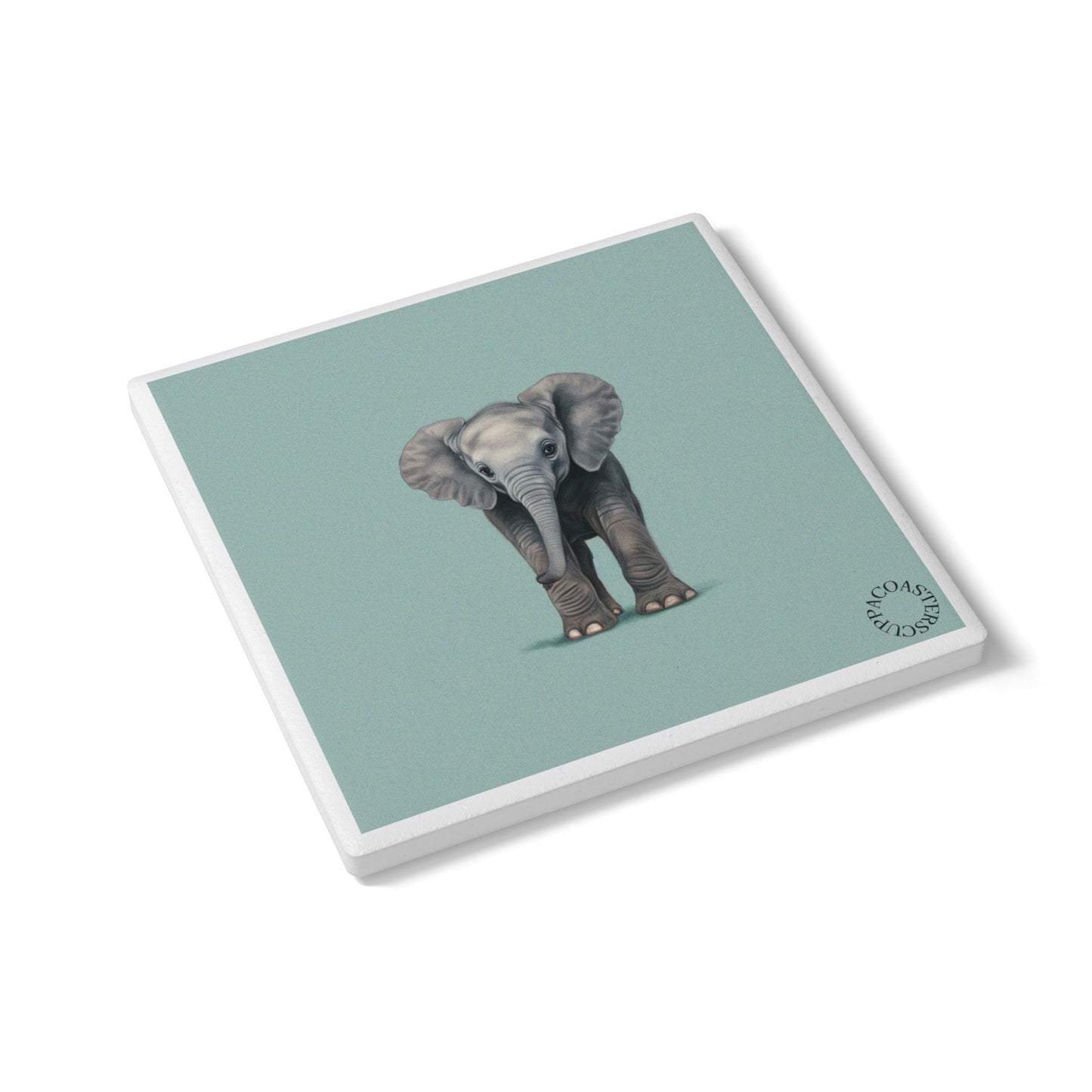 🐘 Little Wanderer Ceramic Coaster – Baby Elephant