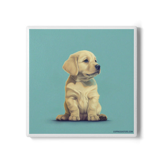 Yellow Labrador Puppy Ceramic Coaster – Sit. Stay. Sip. Edition 🐾☕