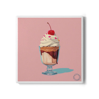 🍨 The Cherry Sundae Ceramic Coaster – Sweet & Retro