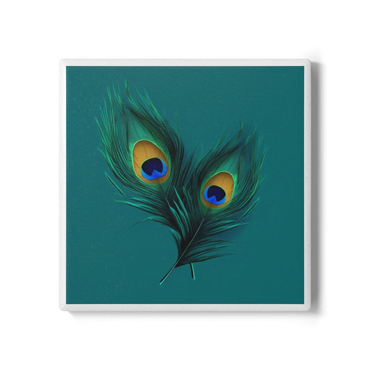 Peacock Feather Ceramic Coaster – Elegant Nature Lover Gift