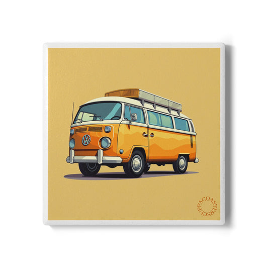 🌞 Retro Camper Ceramic Coaster – Wander Freely, Sip Boldly 🚐