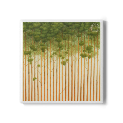 🌲 Whispering Pines Ceramic Coaster – Forest Harmony
