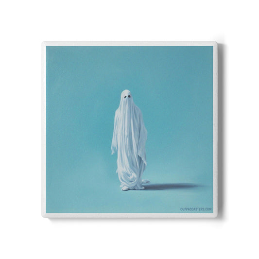 Ghosted Ceramic Coaster – Boo-tifully Chill 👻🔵