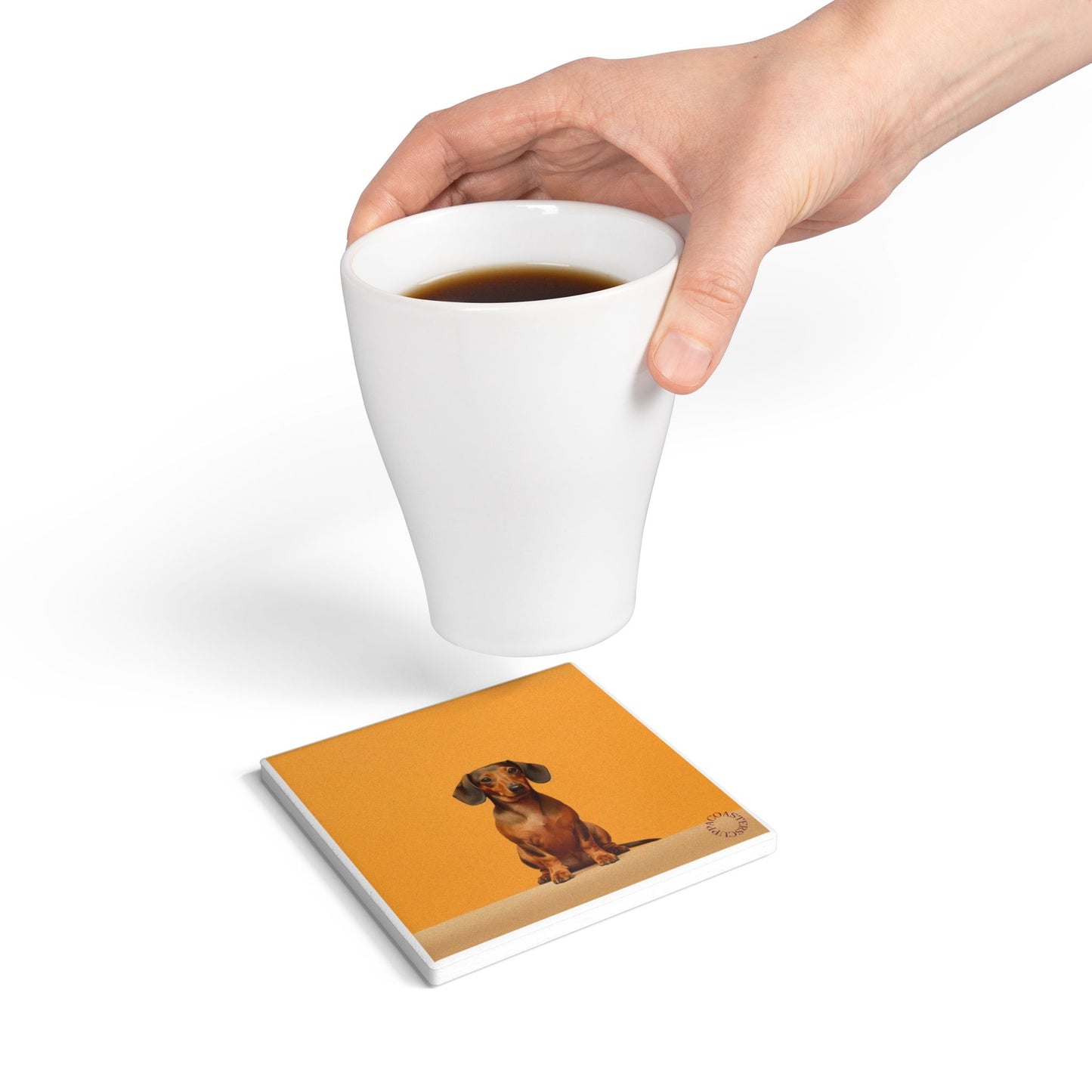 🐾 Dachshund Ceramic Coaster – Little Legend