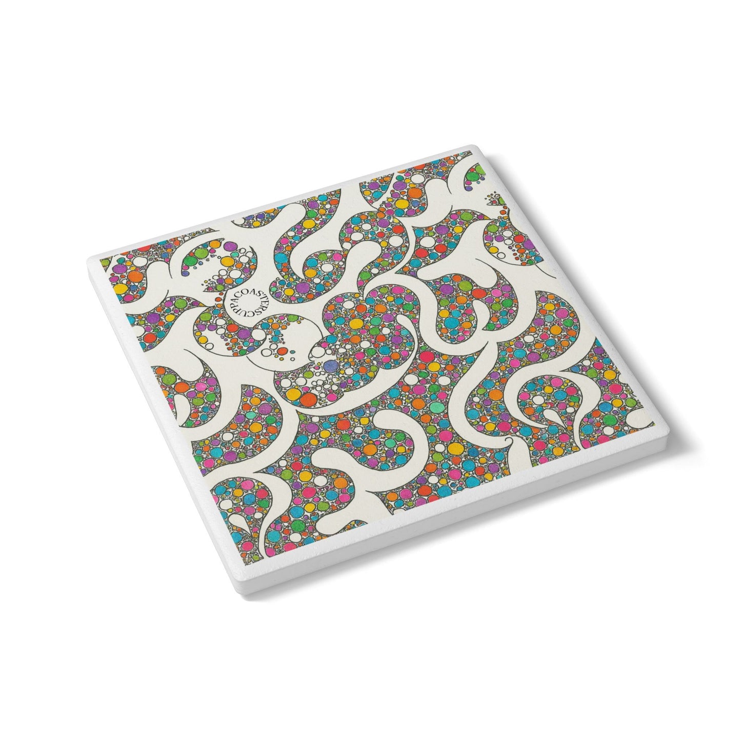Cosmic Confetti Swirl Ceramic Coaster – Colourful Retro Pop for Playful Spaces 🎉✨