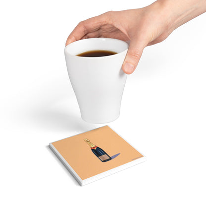 Champagne Bottle Ceramic Coaster – Toasted Elegance Edition 🍾✨