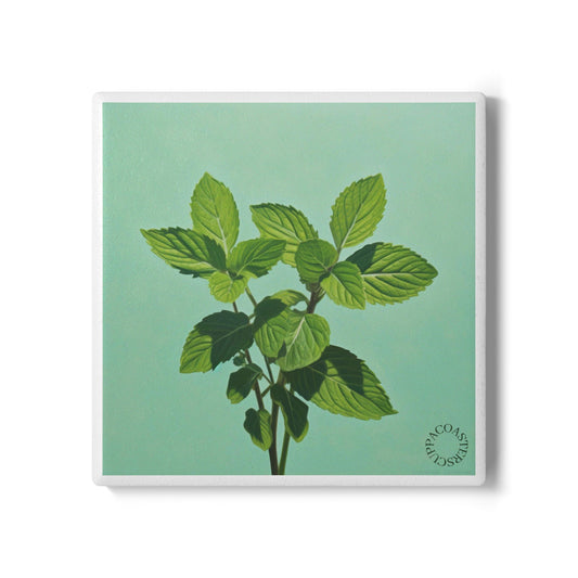 🌿 “Fresh Mint” Ceramic Coaster – Nature’s Calm in Every Sip