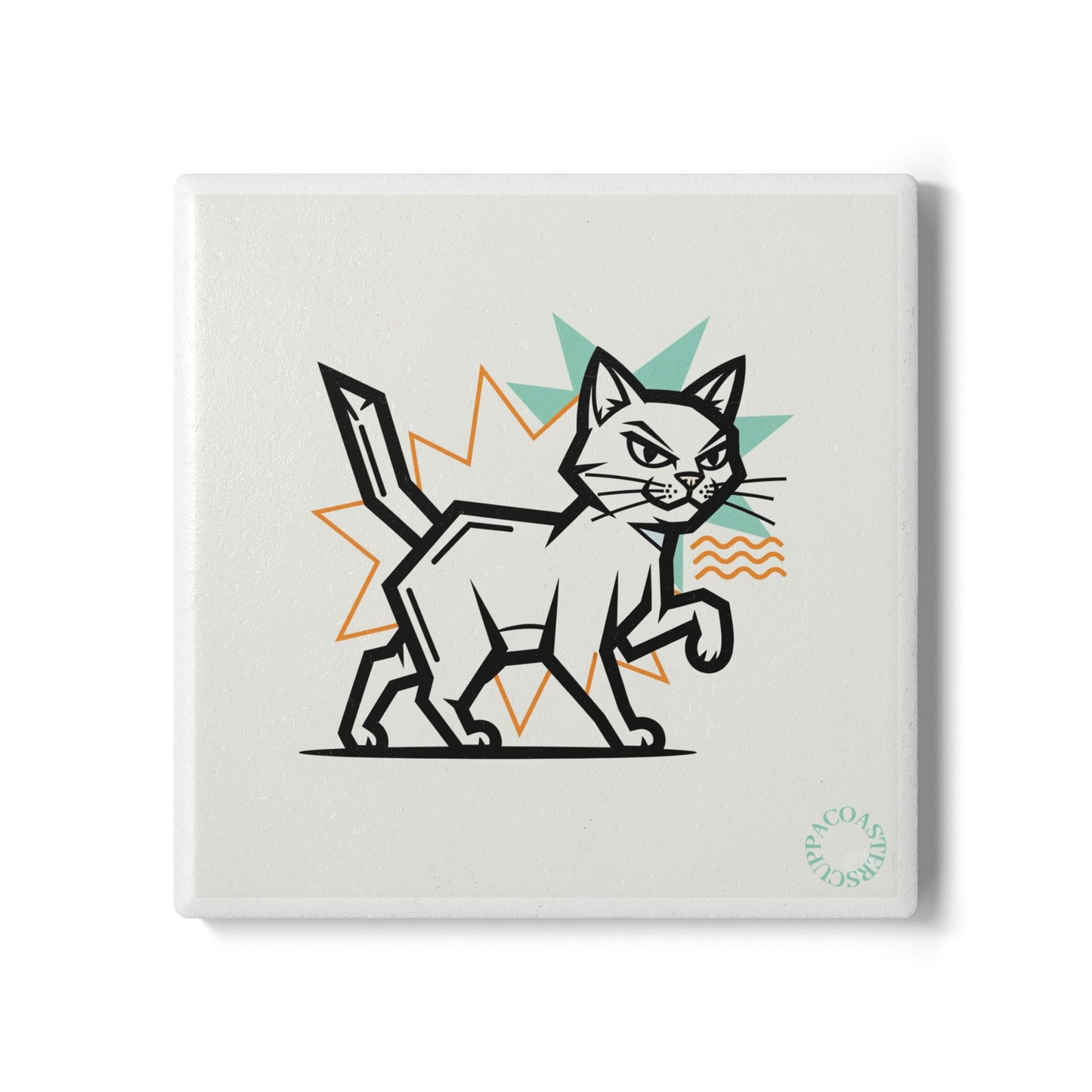 🐾 Attitude Cat Ceramic Coaster – Retro Graphic Feline Design