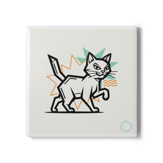 🐾 Attitude Cat Ceramic Coaster – Retro Graphic Feline Design