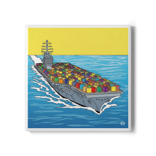 Cuppa Carrier Ceramic Drinks Coaster – Pop Art Mug Ship Design