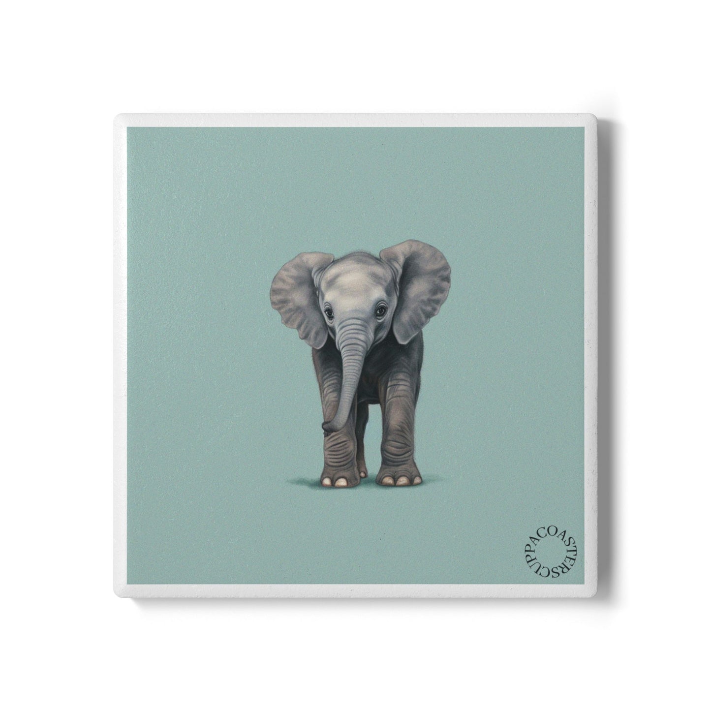 🐘 Little Wanderer Ceramic Coaster – Baby Elephant