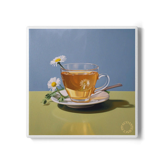 🍵 Chamomile Tea Ceramic Coaster – Tranquil Brew Edition