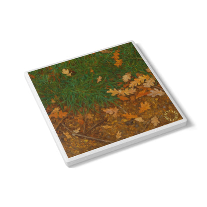 Forest Floor Daydream Ceramic Coaster – Autumn Leaves & Woodland Calm 🌿🍂