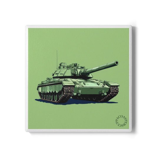 🪖 “Green Machine” Ceramic Coaster – Vintage Armour Series
