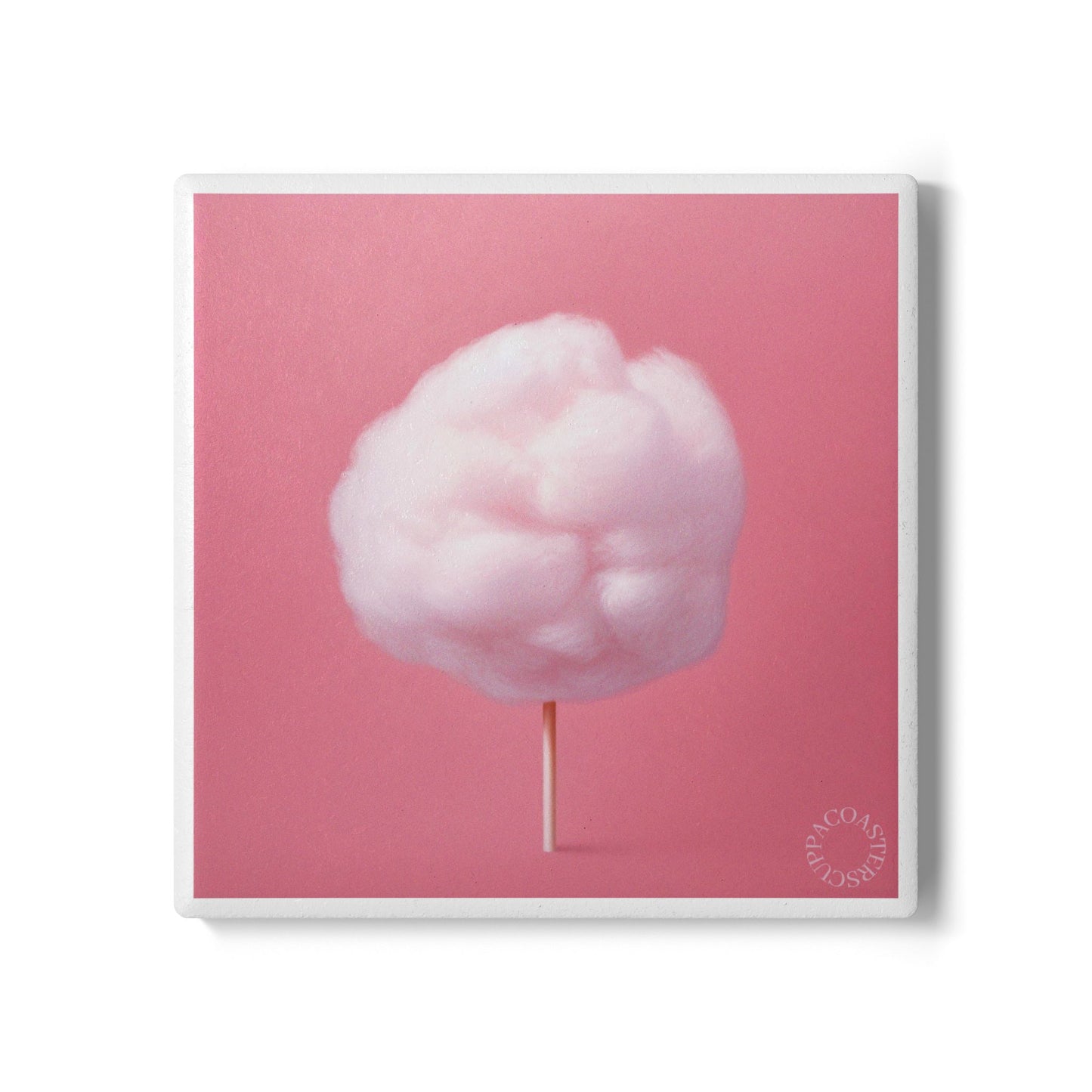 🍭 Candy Cloud Ceramic Coaster – Pink Cotton Candy Minimalist Art