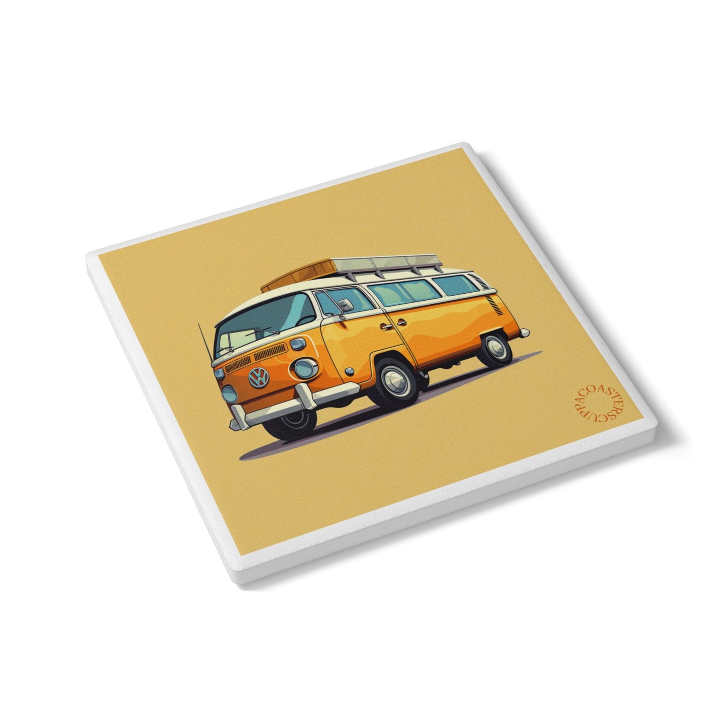 🌞 Retro Camper Ceramic Coaster – Wander Freely, Sip Boldly 🚐
