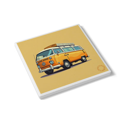 🌞 Retro Camper Ceramic Coaster – Wander Freely, Sip Boldly 🚐