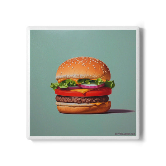 Burger Bliss Ceramic Coaster – Snack Attack Edition 🍔☕