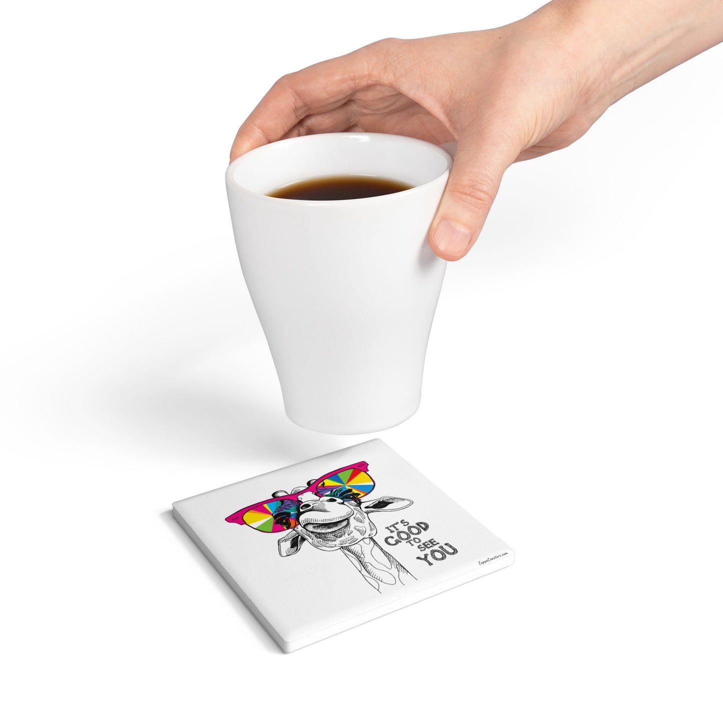 Cool Giraffe Coaster – Retro Sunglasses & 'Good to See You' Illustration